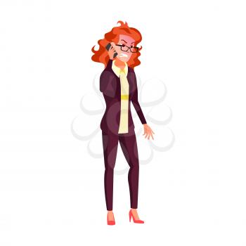 angry businesswoman screaming on colleague through mobile phone cartoon vector. angry businesswoman screaming on colleague through mobile phone character. isolated flat cartoon illustration