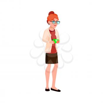 funny redhead woman drink tea in kitchen cartoon vector. funny redhead woman drink tea in kitchen character. isolated flat cartoon illustration