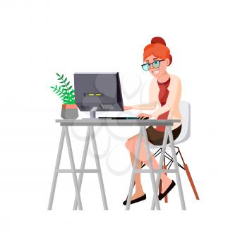 redhead woman buying clothes on internet web site cartoon vector. redhead woman buying clothes on internet web site character. isolated flat cartoon illustration