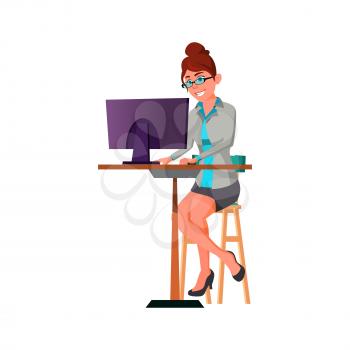 young woman check social web site in computer club cartoon vector. young woman check social web site in computer club character. isolated flat cartoon illustration