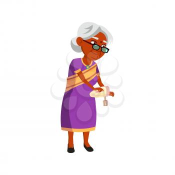 indian elderly woman make cream with mixer for pie cartoon vector. indian elderly woman make cream with mixer for pie character. isolated flat cartoon illustration