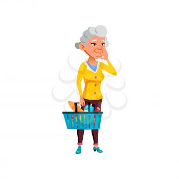 old european woman choosing food in supermarket cartoon vector. old european woman choosing food in supermarket character. isolated flat cartoon illustration