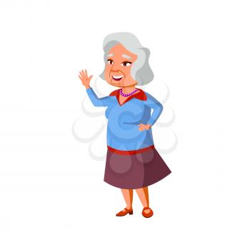 cute granny waving with hand and greeting family in park cartoon vector. cute granny waving with hand and greeting family in park character. isolated flat cartoon illustration