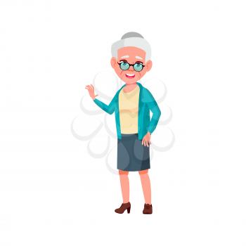old woman welcoming children in retirement home cartoon vector. old woman welcoming children in retirement home character. isolated flat cartoon illustration
