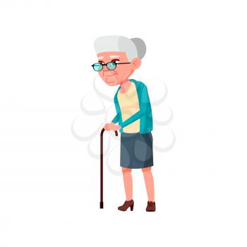 old lady walking with stick outdoor cartoon vector. old lady walking with stick outdoor character. isolated flat cartoon illustration