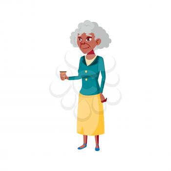 grandmother drinking coffee in cafe cartoon vector. grandmother drinking coffee in cafe character. isolated flat cartoon illustration