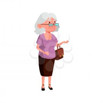 grumbling old woman in butcher store cartoon vector. grumbling old woman in butcher store character. isolated flat cartoon illustration