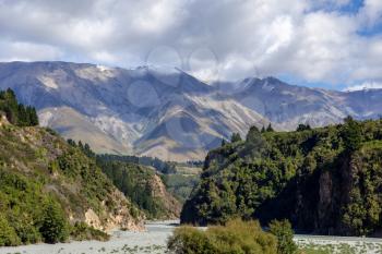View of the dried up Rakaia River bed in summertime
