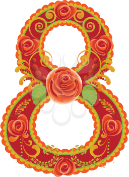 Vintage colorful decorative floral ornament in a shape of a number eight.