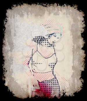Beautiful girl with colorful grunge halftone effect.