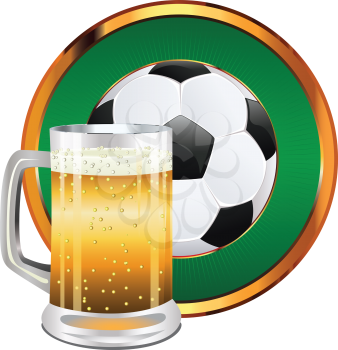 Glass of beer and soccer (football) ball illustration.