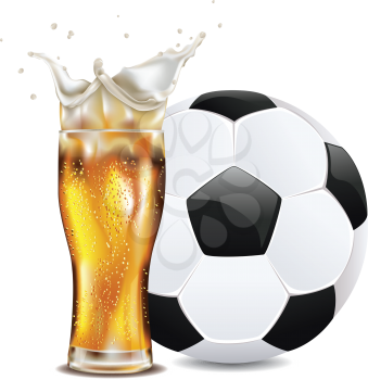 Glass of beer and soccer (football) ball illustration.