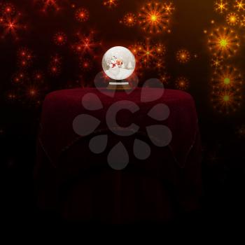 Illustration of colorful christmas ball on red table background.