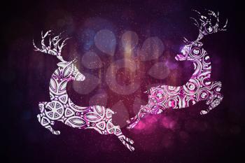 Celebration background with decorative ornamental deer silhouette.