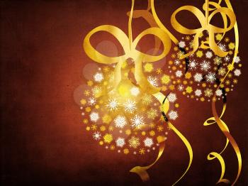 Illustration of snowflake balls with ribbons grunge backgrund.