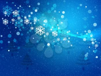 Abstract colorful winter background with falling snow.