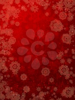 Winter illustration with decorative snowflakes on red background.