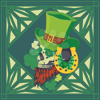 Abstract human skull with shamrock leaves design for St. Patrick's day.