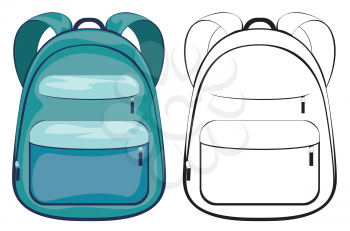 Colorful illustration of cartoon school backpack design isolated.