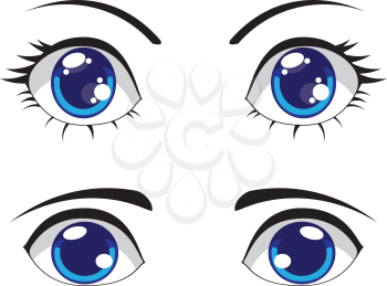Big cartoon eyes of blue color, female and male eyes.