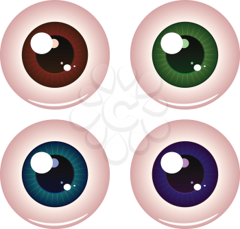Illustration of eye balls in different colors on white background.