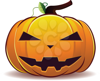 Scary Jack O Lantern halloween pumpkin on white background.