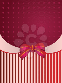 Abstract background with heart pattern and bow with stripes.