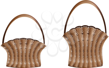 Illustration of brown wooden weaved baskets on white background.