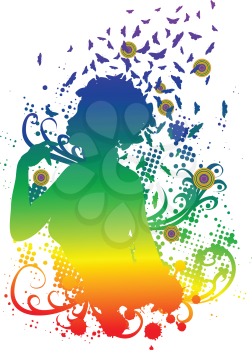 Abstract colorful illustration of a female profile with butterflies.