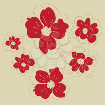 Simple hand drawn flowers ornament, vintage background.