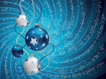 Christmas background with blue and silver balls.