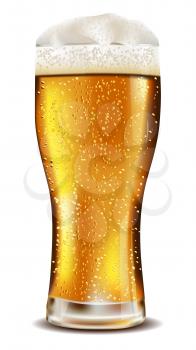 Glass of cold beer with water drops on white background.