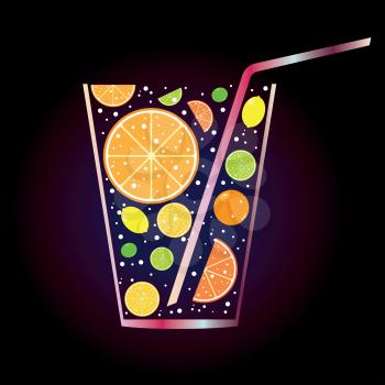 Glass of fresh citrus juice, flat style icon.