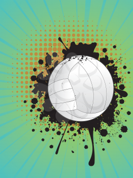 Retro rays and volleyball ball, sport background.