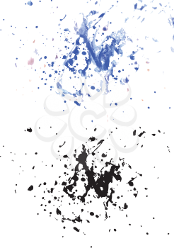 Watercolor paint strokes of bright blue color on white background.