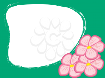 Abstract illustration of pink flowers on green.