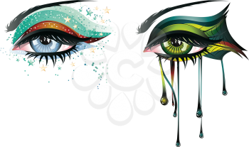 Abstract colorful illustration of eye makeup in carnival style.