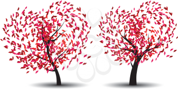 Abstract tree with stylized red leaves illustration.