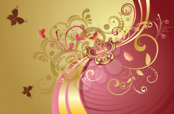 Fashion background with decorative golden floral design.