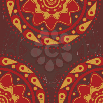 Abstract red and yellow ornament on grunge background.