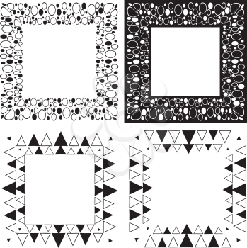 Square frame with simple ornament, zentangle or doodle style in black and white. 