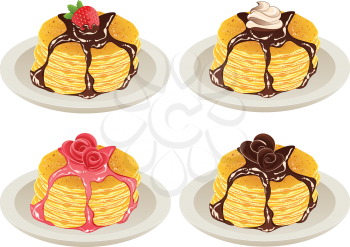 Cartoon tasty thick yellow pancakes, food illustration.