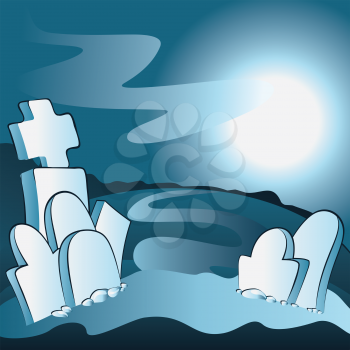 Spooky cartoon Halloween graveyard with ominous moon.