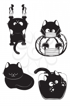 Cute cartoon black cat in various poses design.