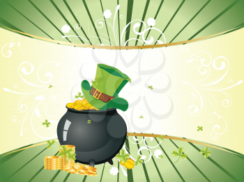 Decorative gold and green design for St Patricks Day, holiday background.