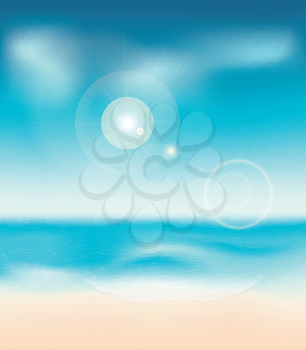 Summer beach background with water and blue sky.