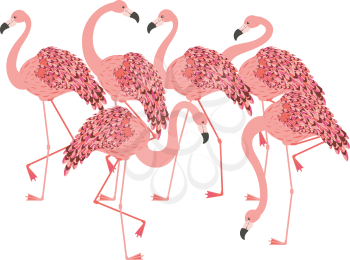 Cute cartoon pink flamingo, exotic bird design illustration.