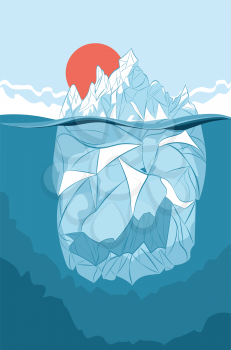 Design of an abstract cartoon iceberg, floating mass of ice.