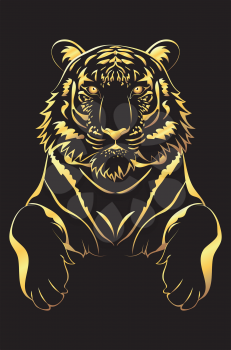 Decorative black tiger with golden stripes illustration.
