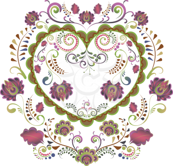 Vintage colorful decorative floral ornament in a shape of a heart.